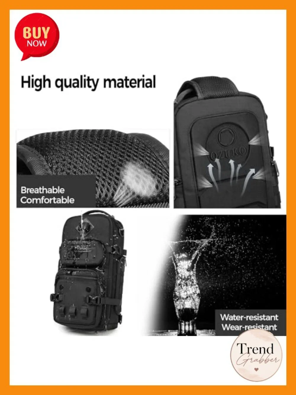 Tactical Waterproof Sling Bag Crossbody Chest Pack with USB